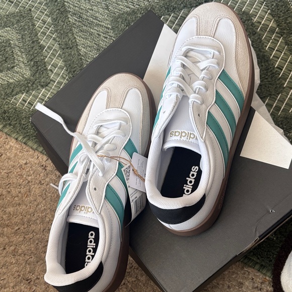 adidas Shoes - Adidas White and Teal Sneakers with Brown Sole